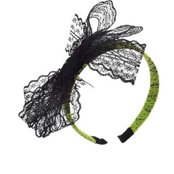 Adult 80s Neon Green Lace Bow Headband - Retro Party Accessory