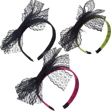 Adult 80s Purple Lace Bow Headband - Retro Party Accessory