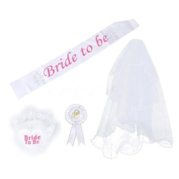 Bride to Be Hen's Night Accessory Set - Veil, Sash, Garter & Badge