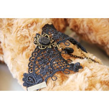 Adult Gothic Victorian Lace Hand Chain Bracelet Ring Set - Black Vampire Jewelry