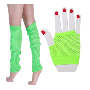 Adult 80s Neon Green Fishnet Gloves & Leg Warmers Set