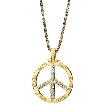 Adult Gold Peace Sign Necklace - 70s Hippie Pendant