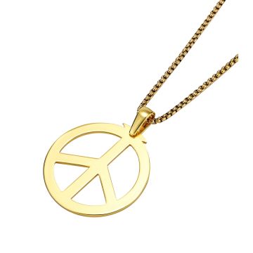Golden Metal Peace Sign Symbol Pendent 70s 80s Hippie Boho Necklace  tt1061-2