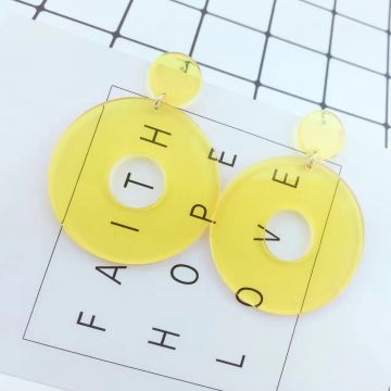 Adult Neon Yellow 80s Earrings - Retro Circular Dangle Hoops