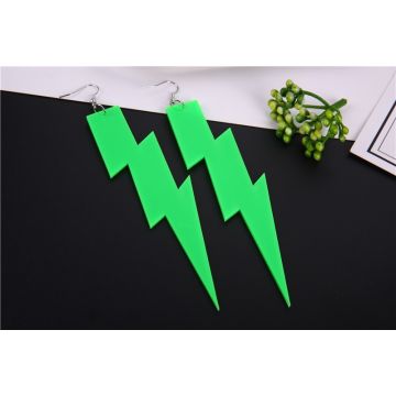 Adult Green Lightning Bolt Earrings - 80s Glitter Drop Earrings