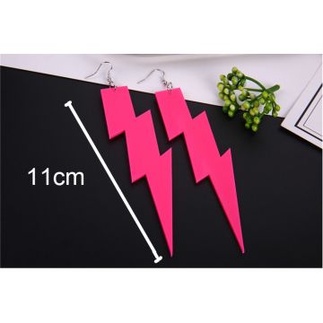 Adult 80s Lightning Bolt Earrings - Hot Pink Neon Glam Rock Dangles