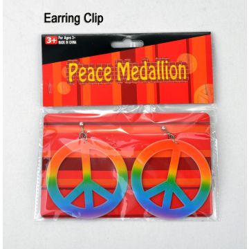 Rainbow Peace Symbol Clip-On Earrings - 70s Hippie Costume Accessory