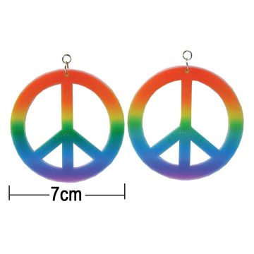 Rainbow peace symbol clip-on earrings with 7cm circular design