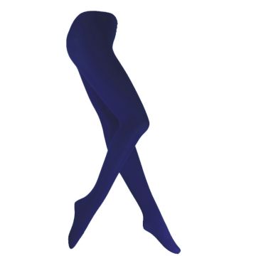 Navy blue opaque pantyhose full length view showing high waist and seamless construction