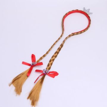 Fabric-wrapped headband with dual braided ponytails in multiple color variants