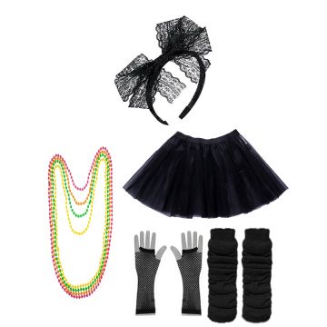 Black Coobey Ladies 80s Tutu Skirt and Accessory Set tt1074-1tt1059-9lx3006-1tt1017tt1048-4