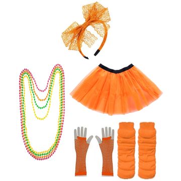 Orange Coobey Ladies 80s Tutu Skirt and Accessory Set tt1074-5tt1059-7lx3006-9tt1017tt1048-10