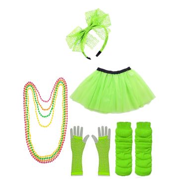 Green Coobey Ladies 80s Tutu Skirt and Accessory Set tt1074-8tt1059-3lx3006-4tt1017tt1048-9