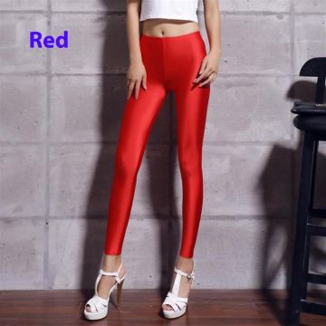 Adult Red Metallic Leggings - 80s Neon Disco Stretch Pants