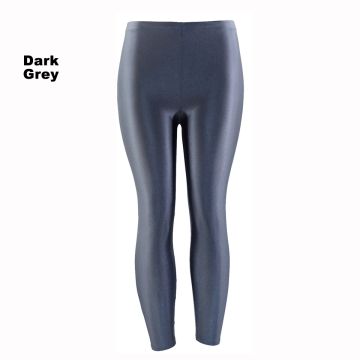 Adult Metallic Shiny Leggings - 80s Disco Stretch Pants Dark Grey