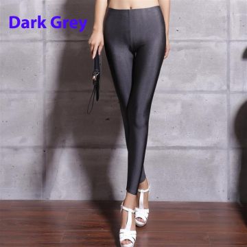 Adult Metallic Shiny Leggings - 80s Disco Stretch Pants Dark Grey