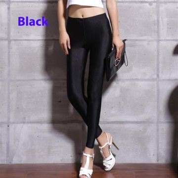 Adult Black Shiny Leggings - 80s Disco Capri Pants