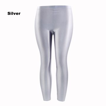Adult Silver Metallic Leggings - 80s Disco Stretch Pants
