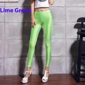 Adult Lime Green Neon Leggings - 80s Shiny Metallic Stretch Pants