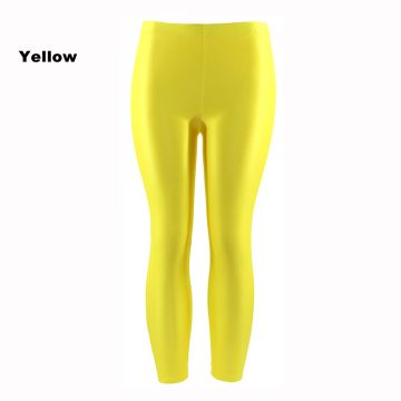 Adult Neon Yellow Shiny Leggings - 80s Disco Metallic Pants