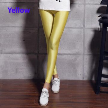 Adult Neon Yellow Shiny Leggings - 80s Disco Metallic Pants