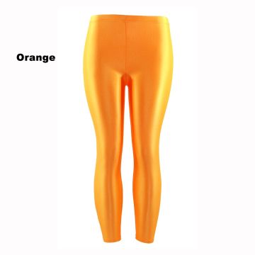Orange Leggings Pants Adult Metallic - 80s Disco Neon Stretch Tights