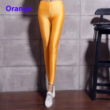 Orange Leggings Pants Adult Metallic - 80s Disco Neon Stretch Tights