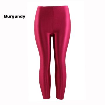 Adult 80s Burgundy Metallic Leggings - Shiny Stretch Retro Disco Pants