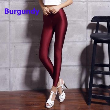 Adult 80s Burgundy Metallic Leggings - Shiny Stretch Retro Disco Pants