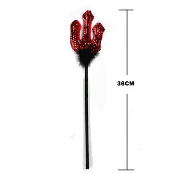 Adult Devil Horns Headband and Trident Set - Red Metallic Satan Costume Accessory