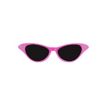 Hot pink cat-eye sunglasses with rhinestone embellishments on upswept corners
