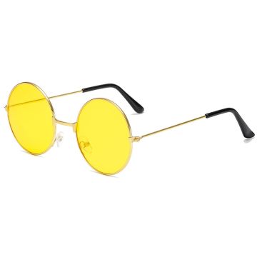 Adult Retro Round Sunglasses - Gold Frame Tinted Lens 60s 70s Hippie Glasses
