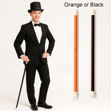 Black adjustable cane for dancing with 3-section twist-lock design and white end caps