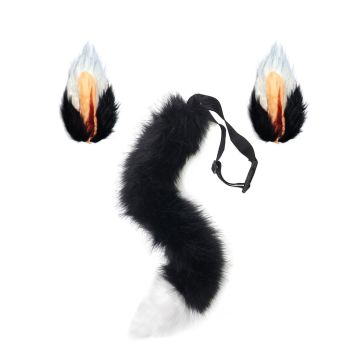 Fox Ears and Tail Set - Black Orange White Gradient Faux Fur Costume Accessory