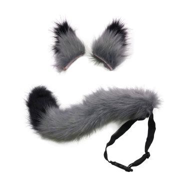 Adult Grey Fox Ears and Tail Set - Anime Wolf Cosplay Accessory Kit