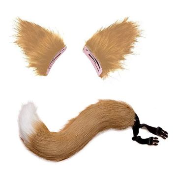 Adult Fox Ears and Tail Set - Clip-On Costume Accessory with Adjustable Belt