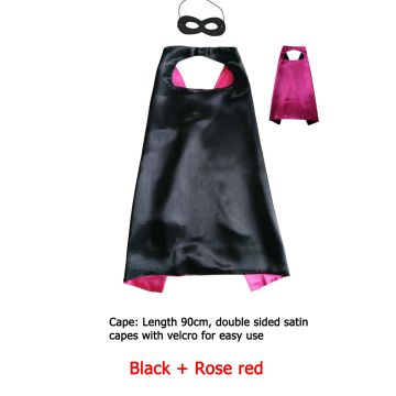 Kids Reversible Superhero Cape and Mask Set - Black Pink Satin Costume Accessory