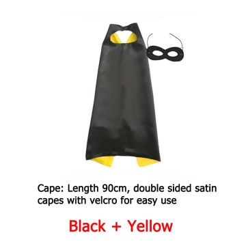Kids Black & Yellow Superhero Cape and Mask Set - Reversible Satin