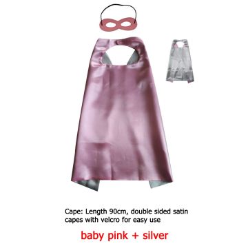 Kids Reversible Superhero Cape and Mask Set - Pink and Silver Satin 90cm