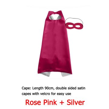 Kids Superhero Cape and Mask Set - Reversible Rose Pink & Silver