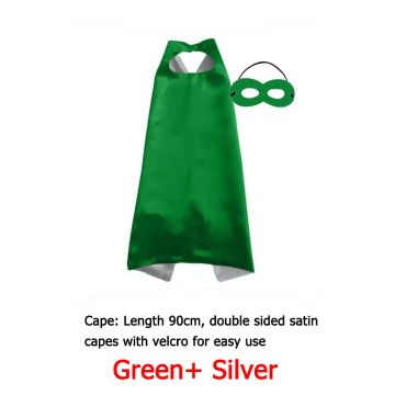 Kids Superhero Cape and Mask Set - Green & Silver Reversible Costume