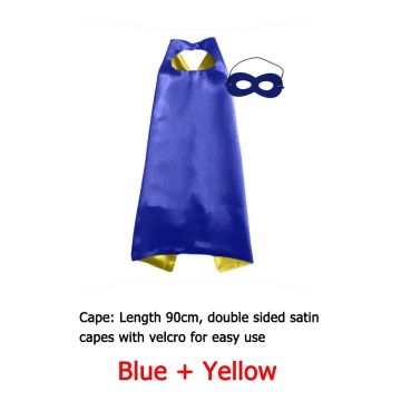 Kids Blue Superhero Cape and Mask Set - Double-Sided Comic Hero Costume