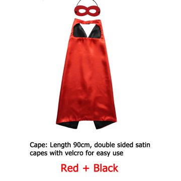 Kids Red & Black Superhero Cape and Mask Set - Reversible Satin Costume Accessory