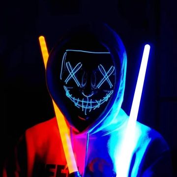 Adult Light Up Mask - LED Neon Horror Glow Face Mask with 3 Flash Modes