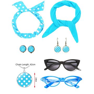 Womens 1950s Retro Polka Dot Accessory Set - 7-Piece Rockabilly Costume Kit