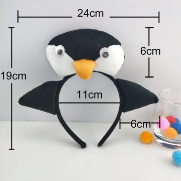 Kids Penguin Headband - Black & White Plush Animal Costume Accessory