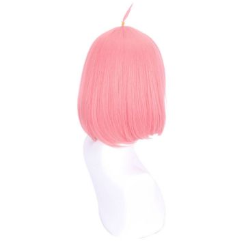 Pink Anime Schoolgirl Wig - Short Bob with Choppy Bangs and Ahoge