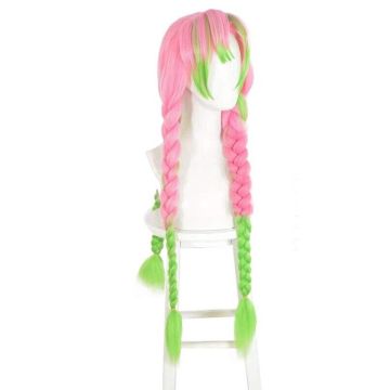 Mitsuri Kanroji Cosplay Wig - Pink & Green Braided Anime Wig with Bangs