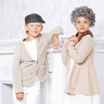 Kids Grandma Costume Accessory Set - Grey Curly Wig Glasses Pearls