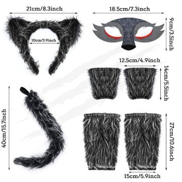 Kids and Adults Wolf Costume Accessory Set - 5 Piece Furry Animal Kit